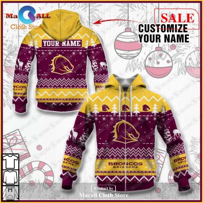 [SALE] Personalize Name Christmas NRL Brisbane Broncos Hoodie Sweatshirt 3D LIMITED EDITION -soulcals