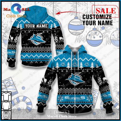 [SALE] Personalize Name Christmas NRL Cronulla-Sutherland Sharks Hoodie Sweatshirt 3D LIMITED EDITION -soulcals