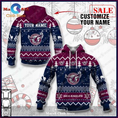 [SALE] Personalize Name Christmas NRL Manly Warringah Sea Eagles Hoodie Sweatshirt 3D LIMITED EDITION -soulcals