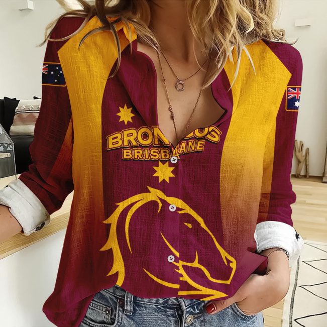 Brisbane Broncos NRL, NRL Womens Casual Shirt, Casual Shirt, Womens Casual Shirt Personalized Name & Number Gift For Fans - soulcals.com
