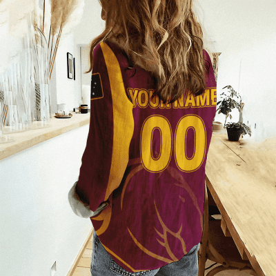 Brisbane Broncos NRL, NRL Womens Casual Shirt, Casual Shirt, Womens Casual Shirt Personalized Name & Number Gift For Fans - soulcals.com
