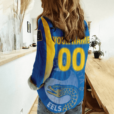 Parramatta Eels NRL, NRL Womens Casual Shirt, Casual Shirt, Womens Casual Shirt Personalized Name & Number Gift For Fans - soulcals.com