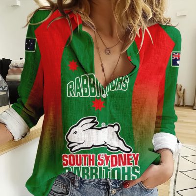 South Sydney Rabbitohs NRL, NRL Womens Casual Shirt, Casual Shirt, Womens Casual Shirt Personalized Name & Number Gift For Fans - soulcals.com
