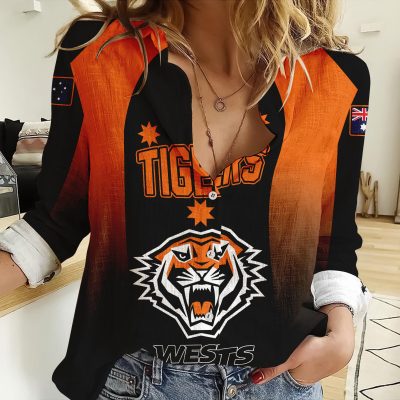 Wests Tigers NRL, NRL Womens Casual Shirt, Casual Shirt, Womens Casual Shirt Personalized Name & Number Gift For Fans - soulcals.com