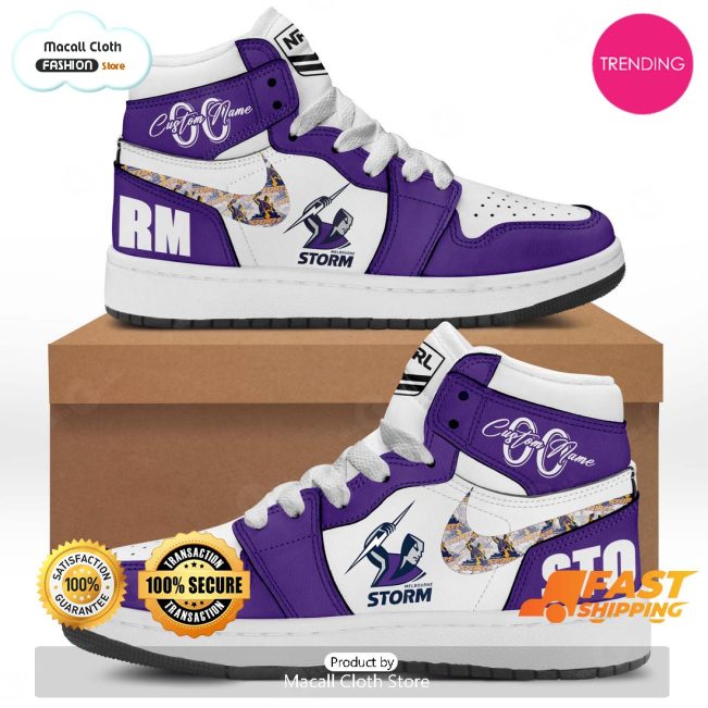 [TRENDING EDITION] Personalized Melbourne Storm NRL Sports Gift Air Jordan High Top Sneaker - soulcals