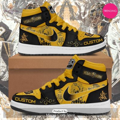 [TRENDING EDITION] Personalized Name Vegas Golden Knights Flower Gold Air Jordan High Top Sneaker - soulcals