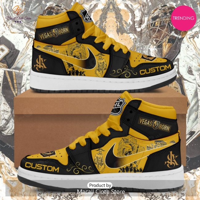 [TRENDING EDITION] Personalized Name Vegas Golden Knights Flower Gold Air Jordan High Top Sneaker - soulcals