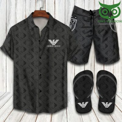 Giorgio Armani full black 2022 FLIP FLOPS AND COMBO HAWAII SHIRT SHORTS