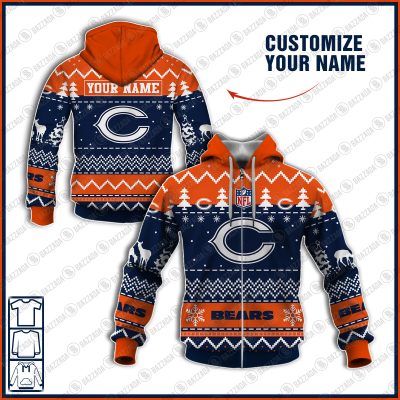 Xmas NFL Chicago Bears Personalize name Unisex Sweatshirt , Freece Hoodie, Freece Zipper Hoodie Gift For Thanksgiving Christmas New Year