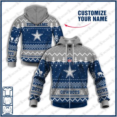 Xmas NFL Dallas Cowboys Personalize name Unisex Sweatshirt , Freece Hoodie, Freece Zipper Hoodie Gift For Thanksgiving Christmas New Year