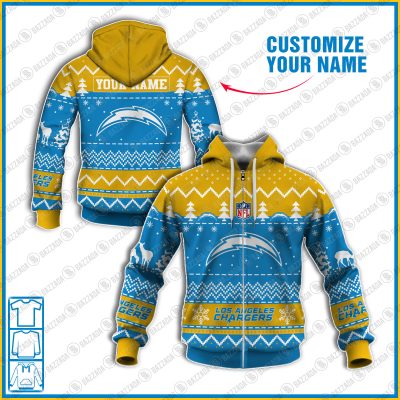 Xmas NFL Los Angeles Chargers Personalize name Unisex Sweatshirt , Freece Hoodie, Freece Zipper Hoodie Gift For Thanksgiving Christmas New Year