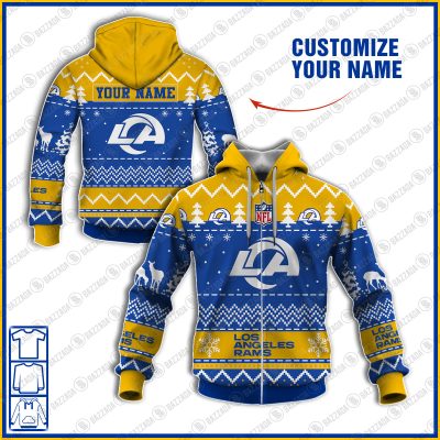 Xmas NFL Los Angeles Rams Personalize name Unisex Sweatshirt , Freece Hoodie, Freece Zipper Hoodie Gift For Thanksgiving Christmas New Year