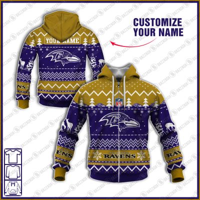 Xmas NFL Baltimore Ravens Personalize name Unisex Sweatshirt , Freece Hoodie, Freece Zipper Hoodie Gift For Thanksgiving Christmas New Year