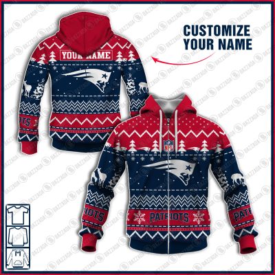 Xmas NFL New England Patriots Personalize name Unisex Sweatshirt , Freece Hoodie, Freece Zipper Hoodie Gift For Thanksgiving Christmas New Year