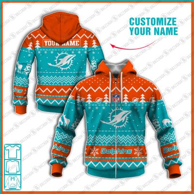 Xmas NFL Miami Dolphins Personalize name Unisex Sweatshirt , Freece Hoodie, Freece Zipper Hoodie Gift For Thanksgiving Christmas New Year
