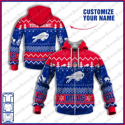 Xmas NFL Buffalo Bills Personalize name Unisex Sweatshirt , Freece Hoodie, Freece Zipper Hoodie Gift For Thanksgiving Christmas New Year
