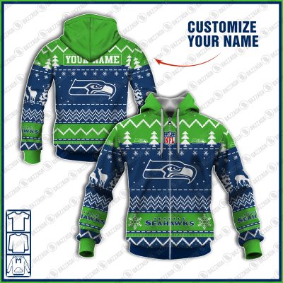 Xmas NFL Seattle Seahawks Personalize name Unisex Sweatshirt , Freece Hoodie, Freece Zipper Hoodie Gift For Thanksgiving Christmas New Year