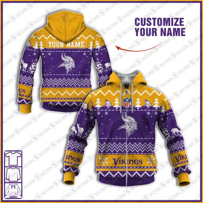 Xmas NFL Minnesota Vikings Personalize name Unisex Sweatshirt , Freece Hoodie, Freece Zipper Hoodie Gift For Thanksgiving Christmas New Year