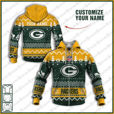 Xmas NFL Green Bay Packers Personalize name Unisex Sweatshirt , Freece Hoodie, Freece Zipper Hoodie Gift For Thanksgiving Christmas New Year
