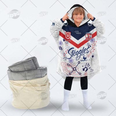 Personalised Indigenous Jersey NRL Sydney Roosters oodie blanket hoodie snuggie hoodies for all family
