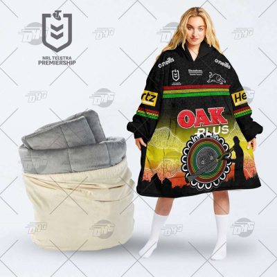 Personalised Indigenous Jersey NRL Penrith Panthers oodie blanket hoodie snuggie hoodies for all family
