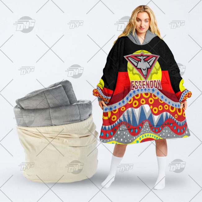 AFL Dinky Di Essendon Bombers Lover Aboriginal Flag x Indigenous oodie blanket hoodie snuggie
