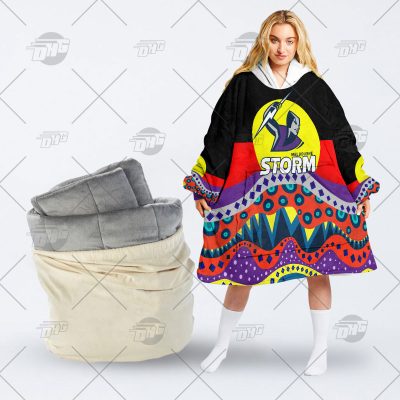 NRL Dinky Di Melbourne Storm Lover Aboriginal Flag x Indigenous oodie blanket hoodie snuggie