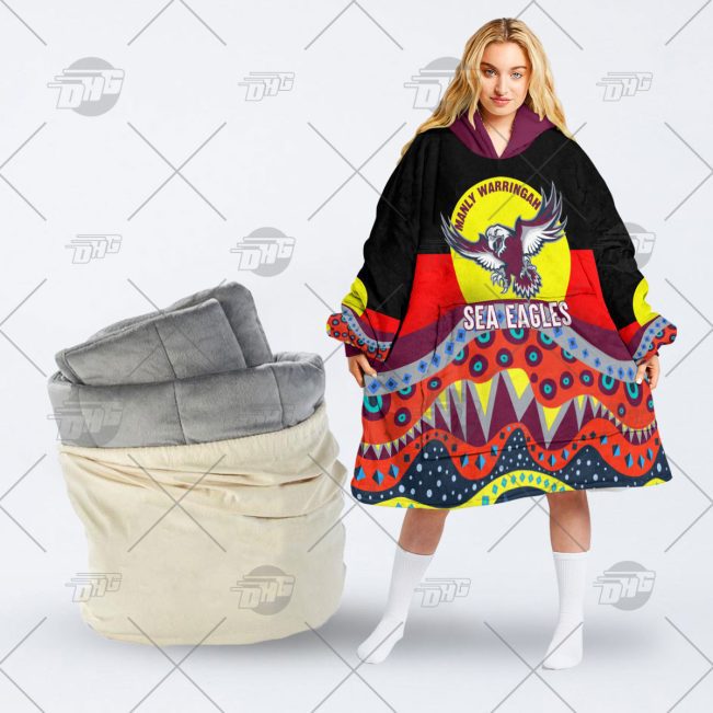 NRL Dinky Di Manly Warringah Sea Eagles Lover Aboriginal Flag x Indigenous oodie blanket hoodie snuggie