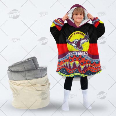 NRL Dinky Di Manly Warringah Sea Eagles Lover Aboriginal Flag x Indigenous oodie blanket hoodie snuggie