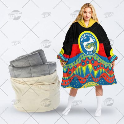 NRL Dinky Di Parramatta Eels Lover Aboriginal Flag x Indigenous oodie blanket hoodie snuggie