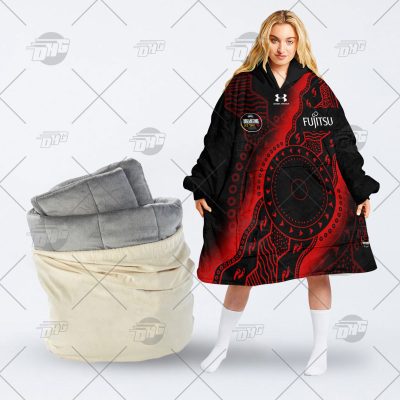 Personalise AFL Essendon Football Club Indigenous oodie blanket hoodie snuggie men women kid