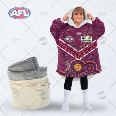 Personalise AFL Brisbane Lions Indigenous oodie blanket hoodie snuggie hoodies for family adult kid
