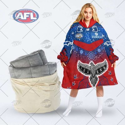 Personalise AFL Melbourne Demons Narrm Football Club Indigenous oodie blanket hoodie snuggie hoodies for family adult kid