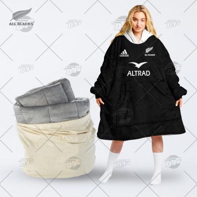 Personalise NZL Rugby All Blacks 2022/23 Home oodie blanket hoodie snuggie hoodies for family adult kid