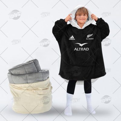 Personalise NZL Rugby All Blacks 2022/23 Home oodie blanket hoodie snuggie hoodies for family adult kid