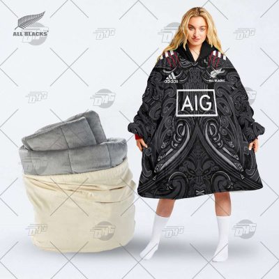 Personalise NZL Rugby All Blacks Maori Indigenous oodie blanket hoodie snuggie hoodies for family adult kid