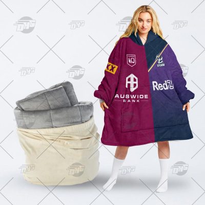 Personalise QLD Maroons To NRL Melbourne Storm Half and Half Split Jersey 2022 oodie blanket hoodie snuggie
