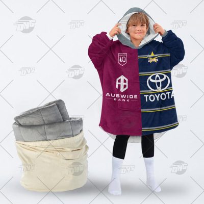 Personalise QLD Maroons To NRL North Queensland Cowboys Half and Half Split Jersey 2022 oodie blanket hoodie snuggie