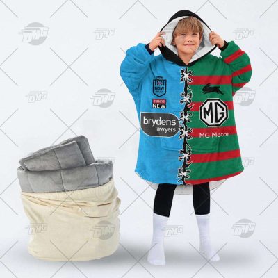 Personalise SOO NSW Blues To NRL South Sydney Rabbitohs Half and Half Split oodie blanket hoodie snuggie