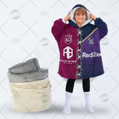 Personalise SOO QLD Maroons To NRL Melbourne Storm Half and Half Split oodie blanket hoodie snuggie