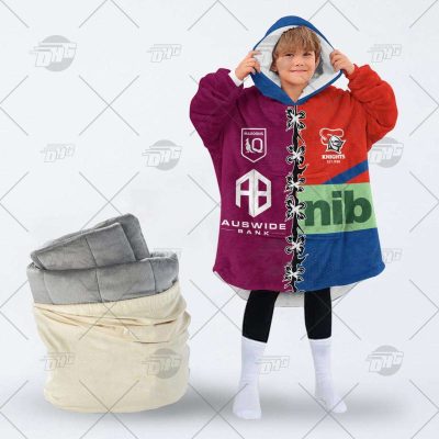 Personalise SOO QLD Maroons To NRL Newcastle Knights Half and Half Split oodie blanket hoodie snuggie