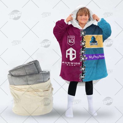 Personalise SOO QLD Maroons To NRL Gold Coast Titans Half and Half Split oodie blanket hoodie snuggie