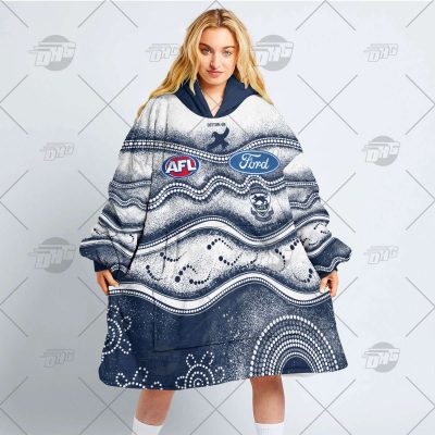 Personalise AFL Geelong Cats Indigenous oodie blanket hoodie snuggie hoodies