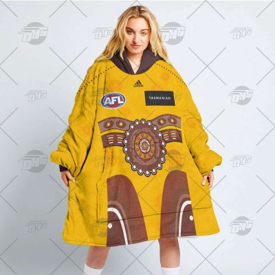 Personalise AFL Hawthorn Indigenous oodie blanket hoodie snuggie hoodies