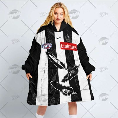 Personalise AFL Collingwood Magpies Indigenous oodie blanket hoodie snuggie hoodies