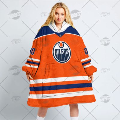 Personalized NHL Edmonton Oilers Orange oodie blanket hoodie snuggie hoodies