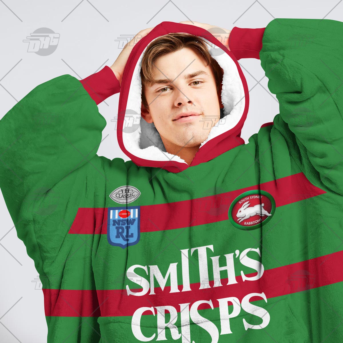 Personalised Vintage NRL South Sydney Rabbitohs retro jersey oodie blanket hoodie snuggie hoodies Personalised Vintage NRL South Sydney Rabbitohs retro jersey oodie blanket hoodie snuggie hoodies