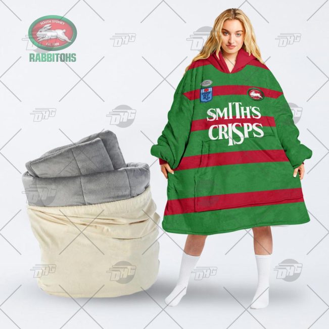 Personalised Vintage NRL South Sydney Rabbitohs retro jersey oodie blanket hoodie snuggie hoodies