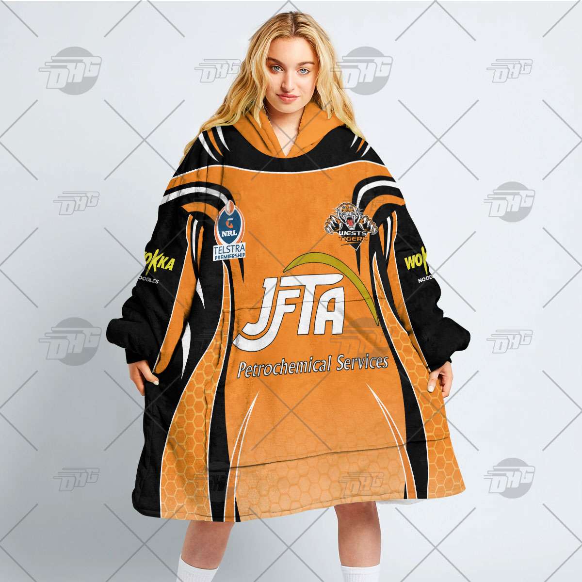 Personalised Vintage NRL Wests Tigers retro jersey oodie blanket hoodie snuggie hoodies Personalised Vintage NRL Wests Tigers retro jersey oodie blanket hoodie snuggie hoodies