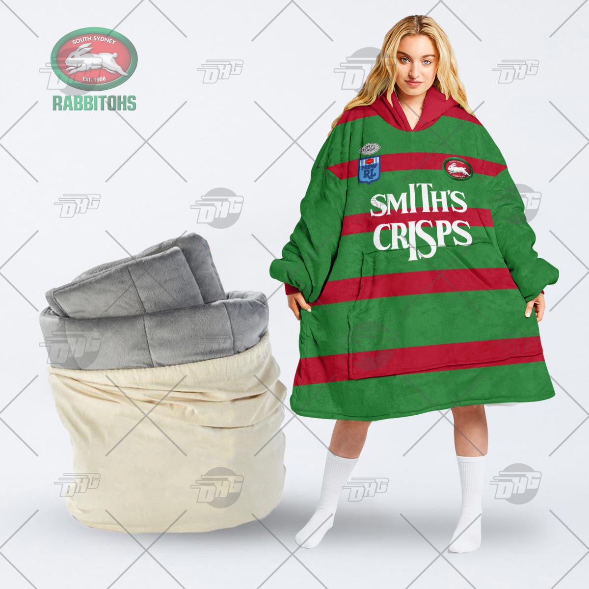 Personalised Vintage NRL South Sydney Rabbitohs retro jersey oodie blanket hoodie snuggie hoodies Personalised Vintage NRL South Sydney Rabbitohs retro jersey oodie blanket hoodie snuggie hoodies